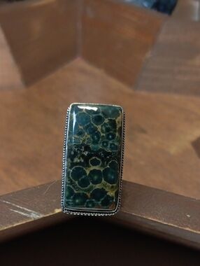 Handcrafted Rectangular Green Ocean Jasper Statement Ring